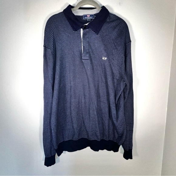 Vineyard Vines Sweater Mens XL Pullover Blue Striped Long‎ Sleeve Collared - Picture 1 of 6